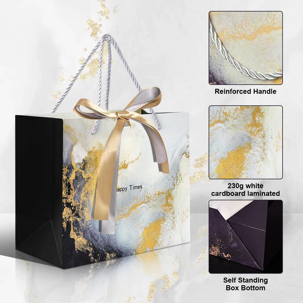 HASTHIP Gift Paper Bags for Birthday and Wedding | 10pcs 25×20×12cm with Handles and Ribbon