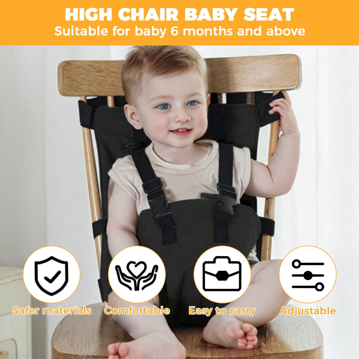 SNOWIE SOFT Baby Wrap Harness for Chairs with Quick Release Buckles and Soft Fabric | Adjustable Infant Safety Seat Belt for 6–12 Month Dining and Travel