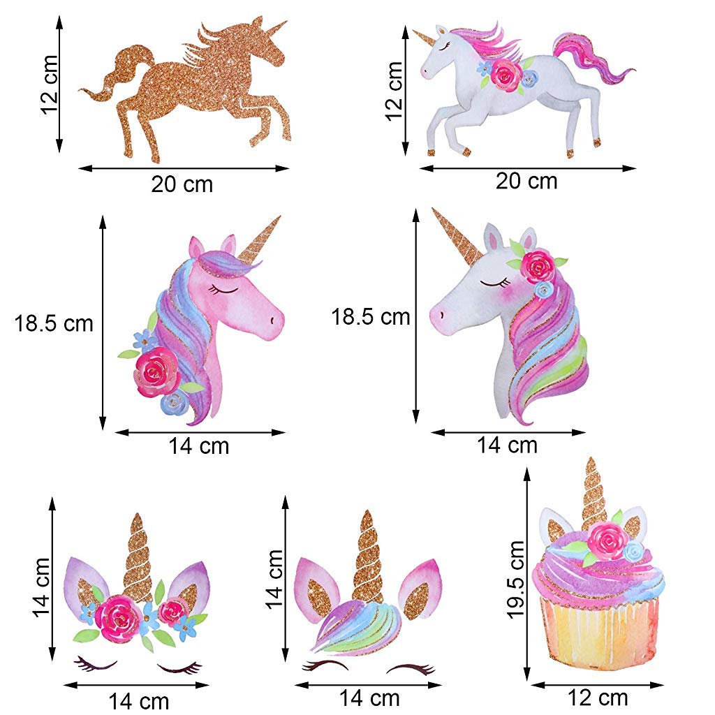 Supvox PVC Unicorn Wall Sticker, 23.5 x 8.85 inches, Pink, Botanical