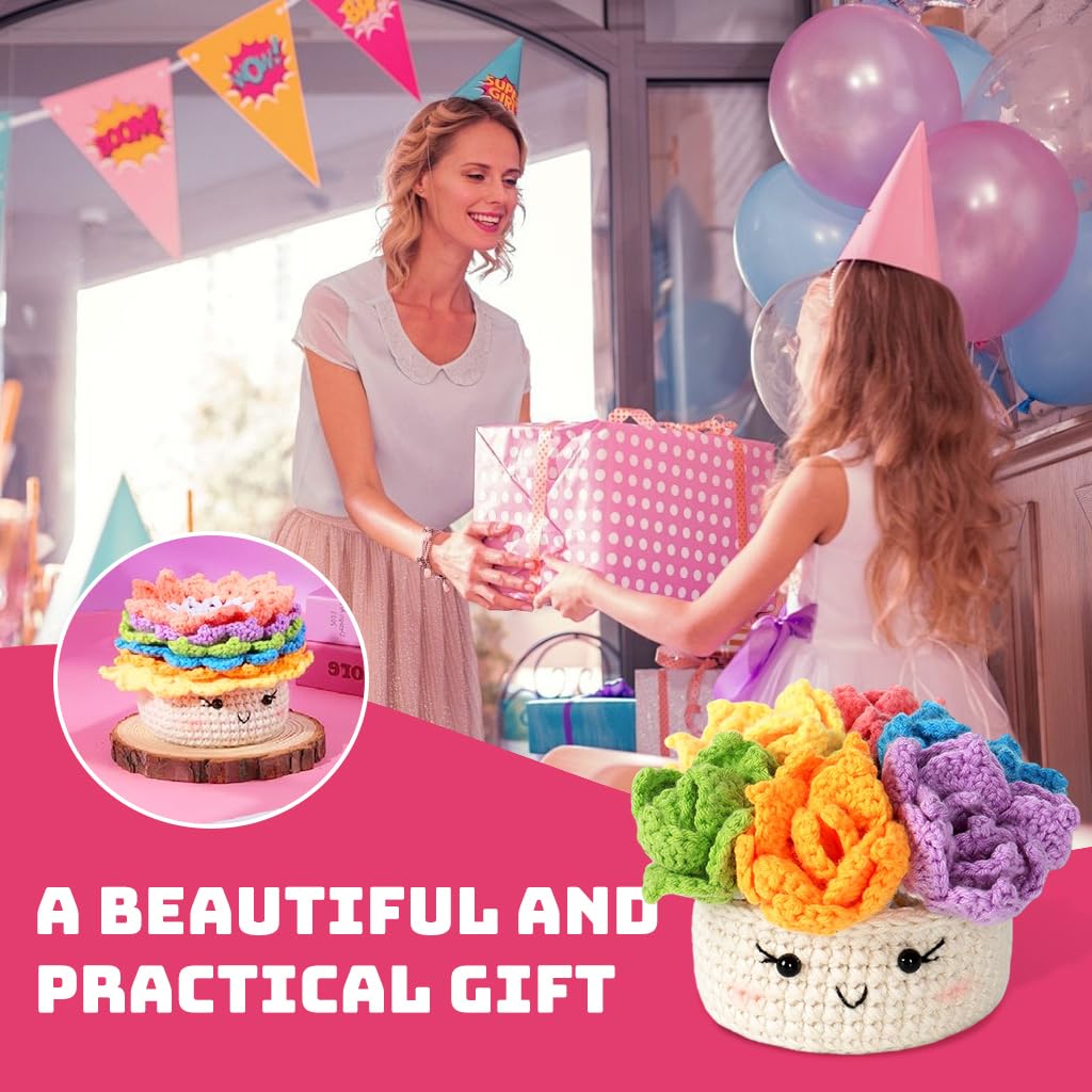 PATPAT DIY Crochet Material Kit for 6 Colorful Coasters with 2.5mm & 4.0mm Hooks | Beginner Gift Set