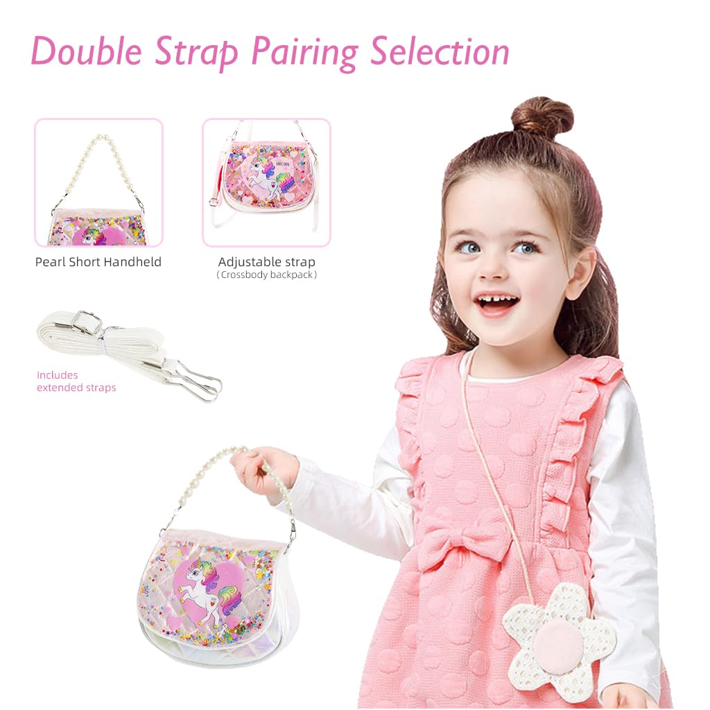PATPAT Unicorn Sling Bag with Pearl Beaded and Shoulder Straps 19x9x14 cm for Girls | White Nylon