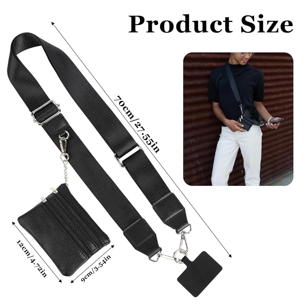 ZORBES Phone Shoulder Strap for Travel with Removable PU Cash Bag | Adjustable Polyester Design