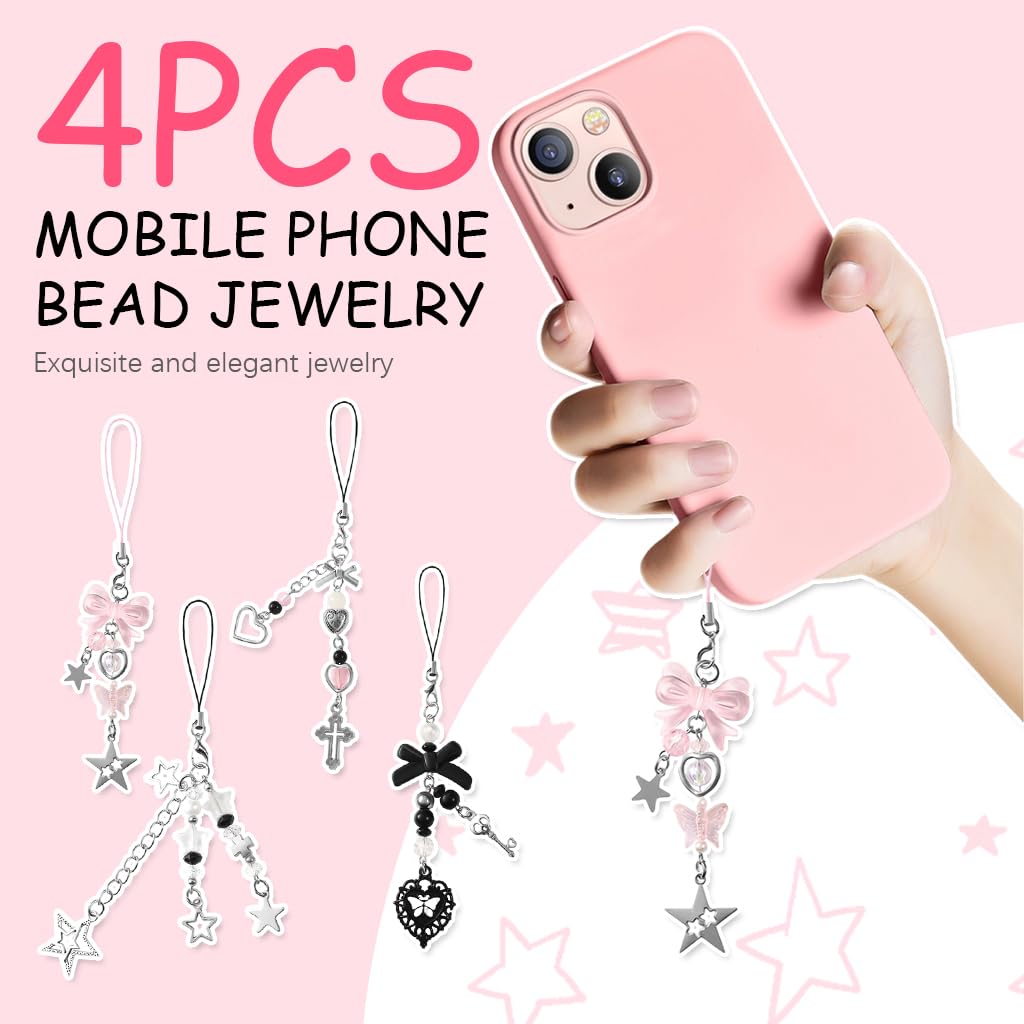 ZORBES Phone Charms 4 Pcs for Girls with Y2K Bows and Hearts | Bag and Keychain Accessories