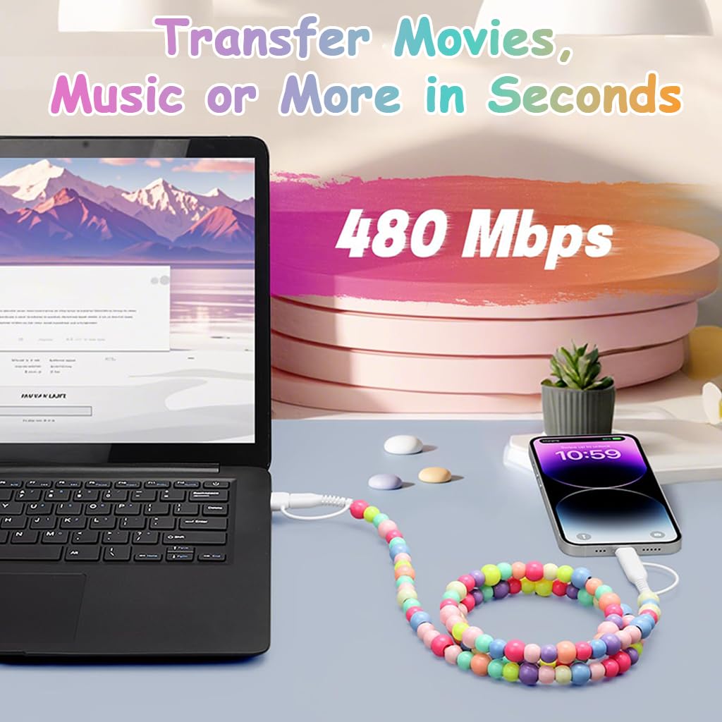 ZORBES USB C Cable 4 in 1 Multi Beaded 3.3 ft with 480 Mb/s Data Sync | for iPhone and Galaxy