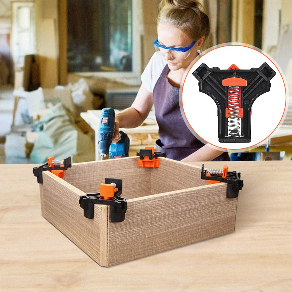 Serplex 90 Degree Corner Clamp 4PCS for Woodworking and DIY Box Assembly | Adjustable Spring Loaded Design
