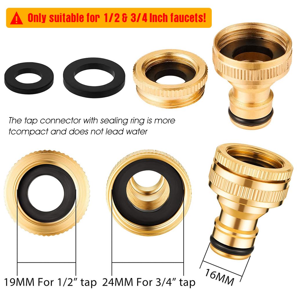 HASTHIP 4Pcs Universal Tap Connector, Brass Pipe Connector for Tap, Garden Hose Quick Connectors, 1/2 & 3/4 Inch Universal Faucet Adapter Tap Connector Sets for Garden Bathroom Kitchen Outdoors