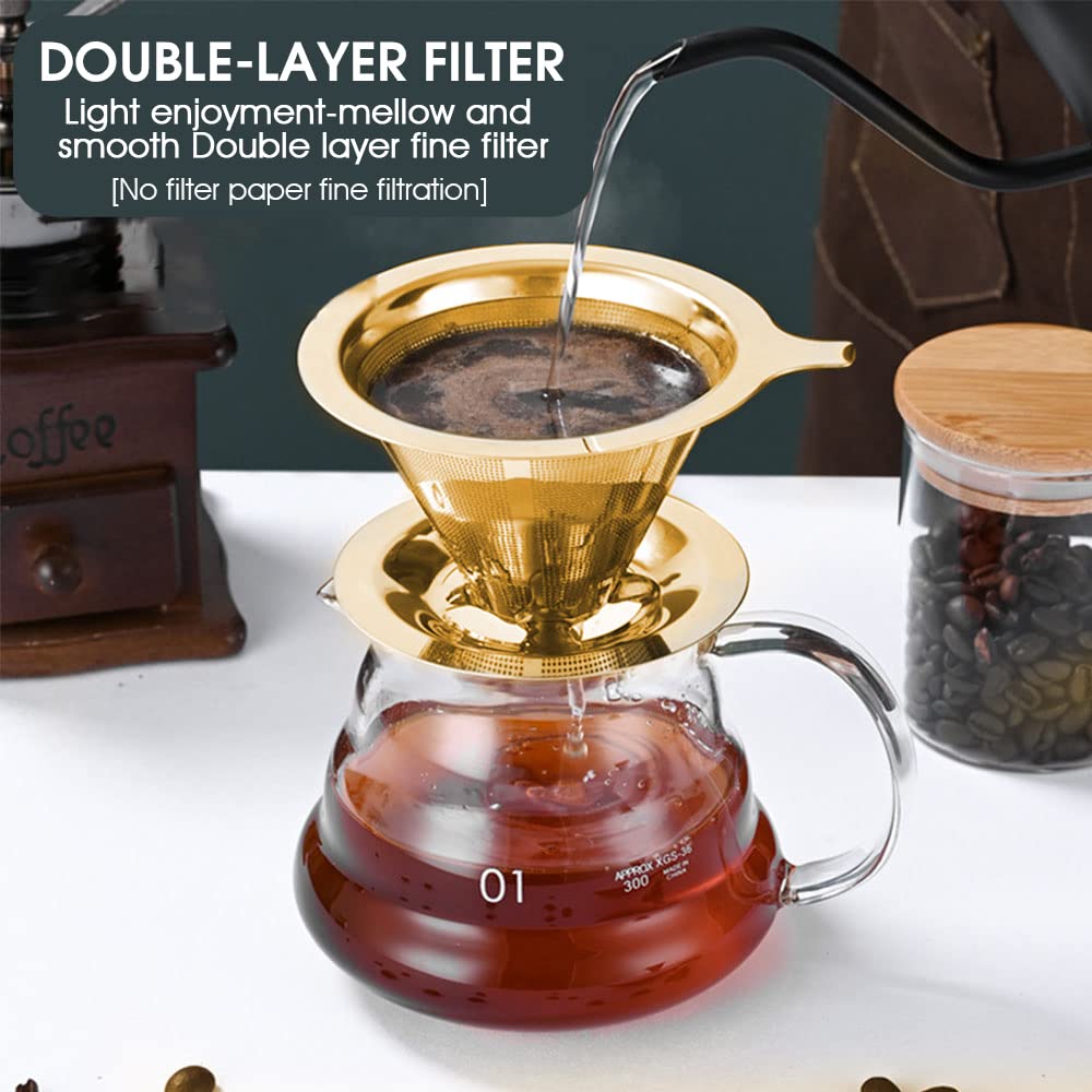 HASTHIP Filter Coffee Maker 800 Mesh for Pour Over Brewing with Dual Layer Stainless Steel | Easy Clean and Eco Friendly Design