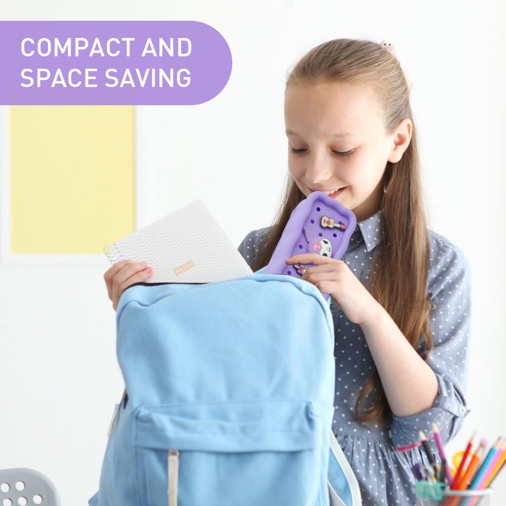 Climberty Pencil Pouch for Kids with DIY Kuromi Charms 21.5x6x8cm Purple Silicone | Cute Gift for Girls