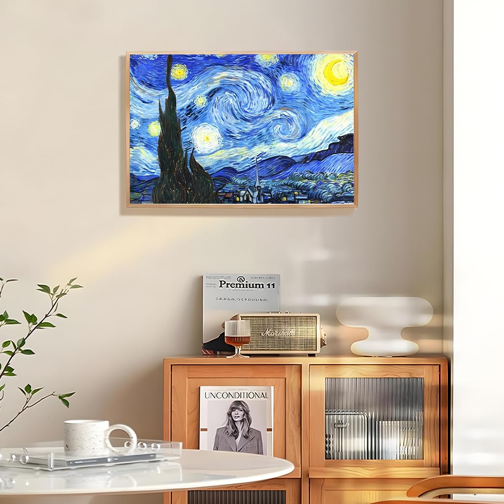 HASTHIP DIY Art Paint Kit by Number for Beginners with Pre Framed Canvas 15.7x19.6 in | Starry Night Oil Painting Set