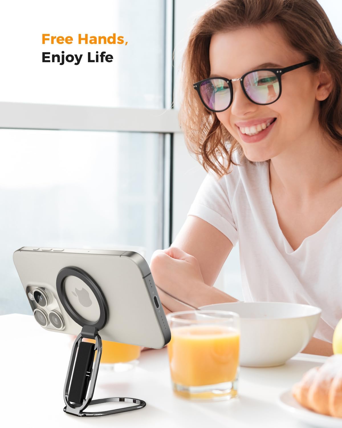 ZORBES Magnetic Phone Ring Grip for Hands Free Viewing with 360° Rotatable Triple Folding Stand