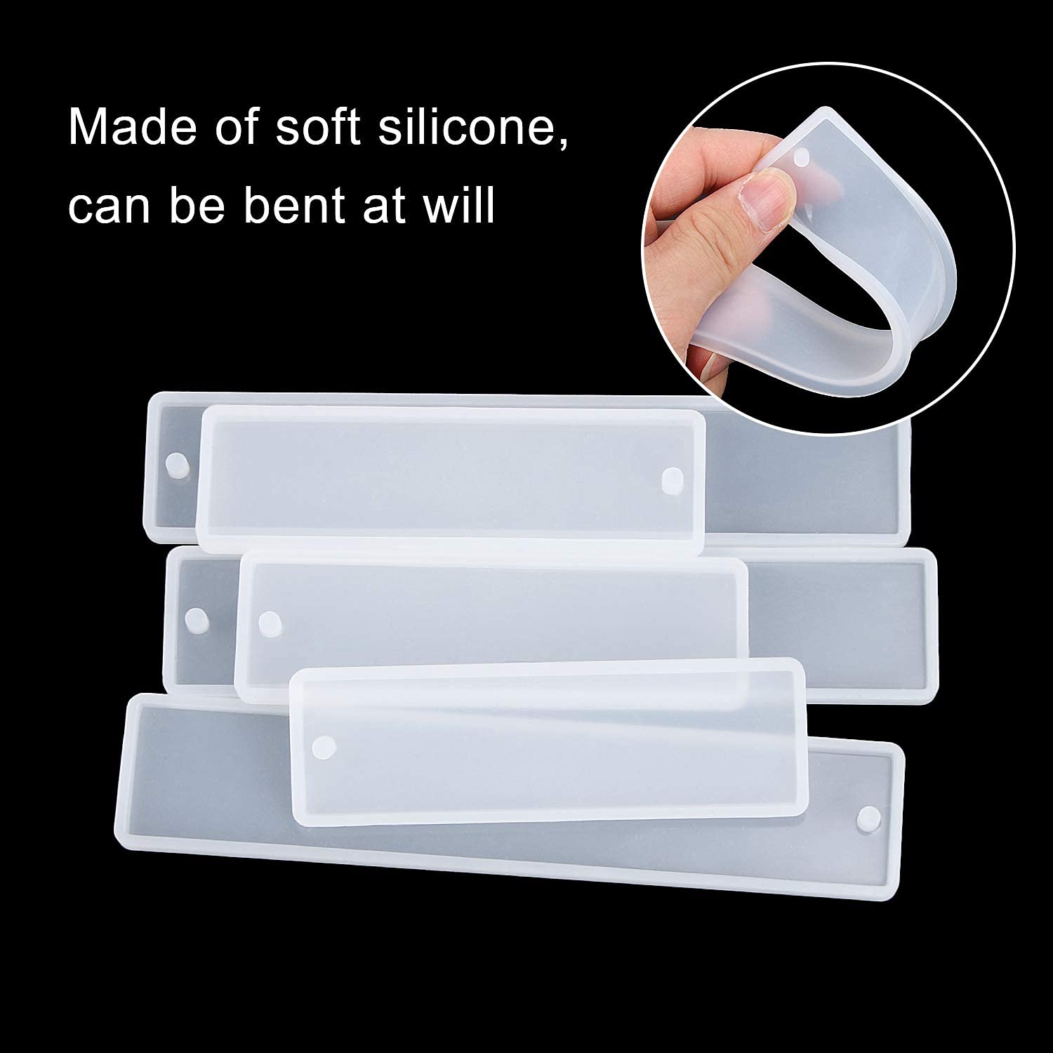 HASTHIP Silicon Moulds for Resin Art with 6 Colorful Tassels featuring Protruding Design | 6 Pack Rectangular Bookmark Molds 5.7 x 1.1 in and 3.7 x 1.1 in