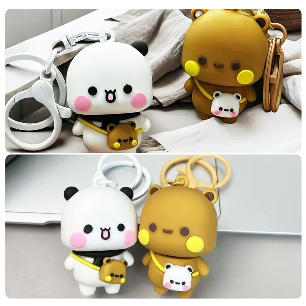 STHIRA Cute Keychains for Couples and Friends with Metal Clasp | 2pcs Resin Bear Charm