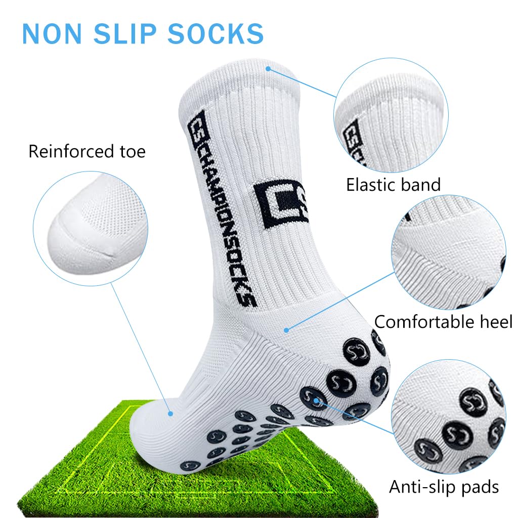 PROBEROS Football Socks for Men with Silicone Grip Dots and Thick Cushion White | Anti Slip Athletic Performance