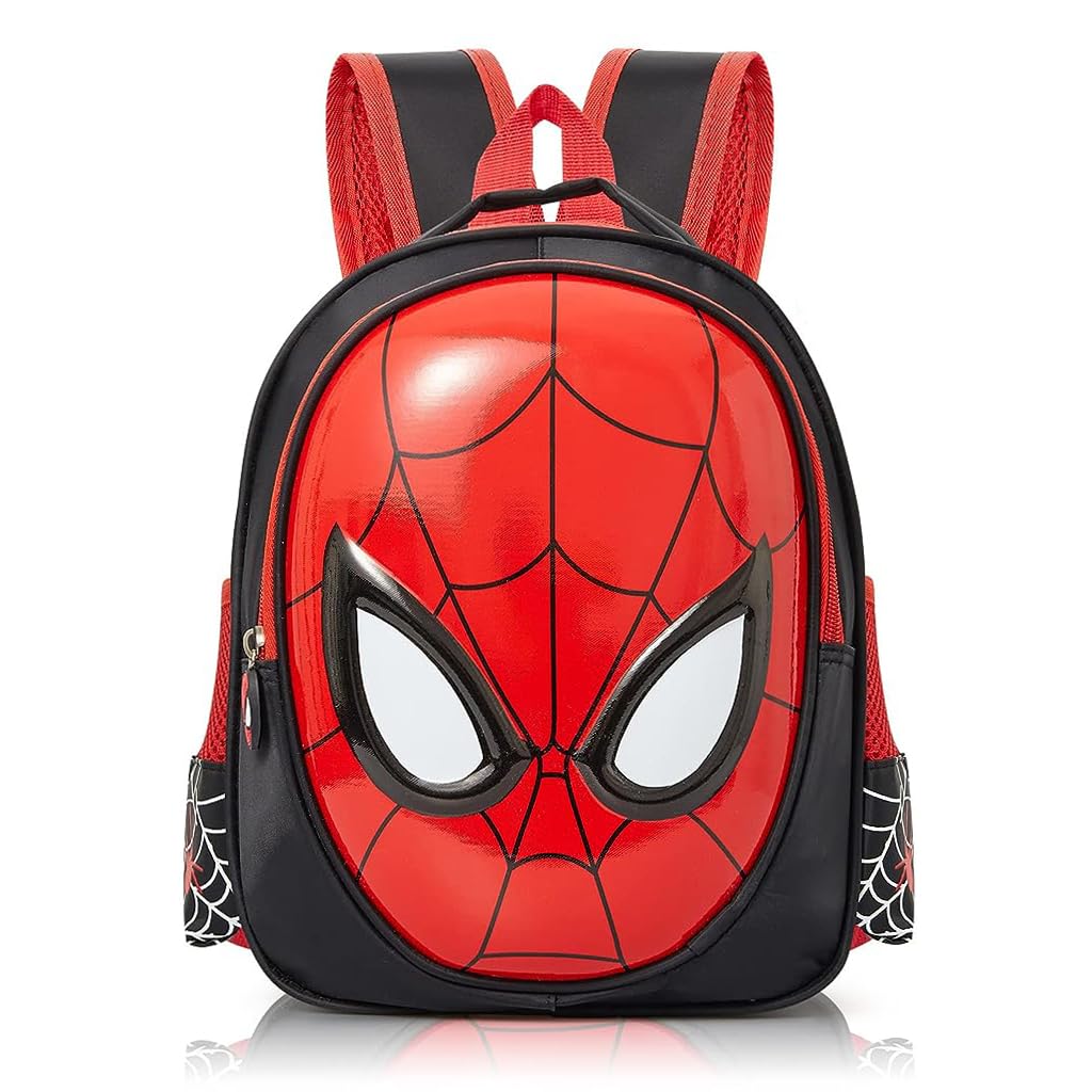 Venzina School Backpack for Boys and Girls 2 to 4 Years featuring Spider Man Design in Red and Black | Waterproof Preschool Bag