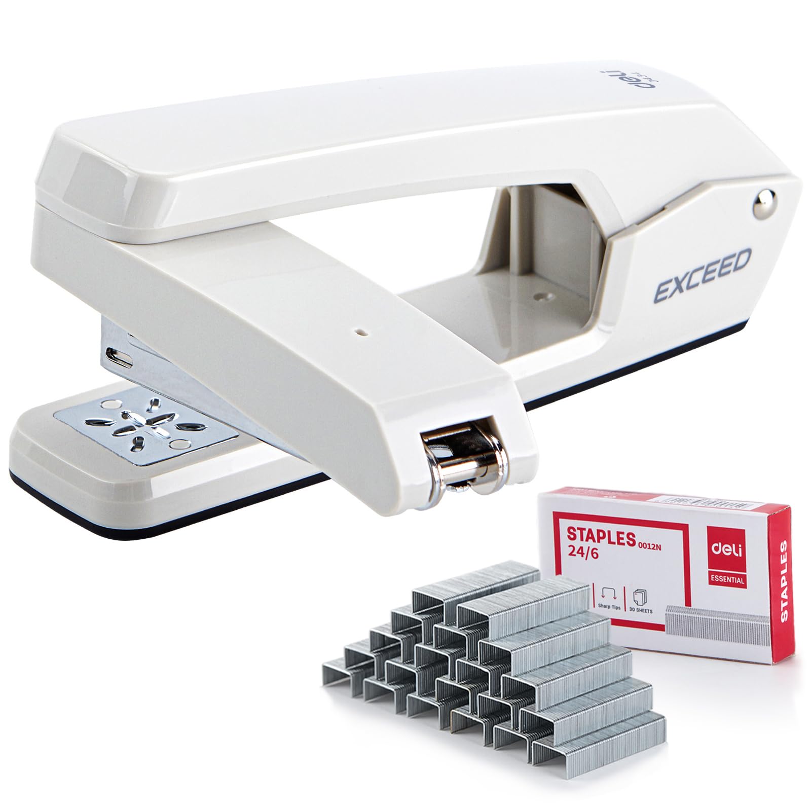 OFIFO® Swing-Arm Swivel Stapler, 25 Sheets Capacity, 360 Degree Rotate Desk Staplers with 1000 Staples for Booklet or Book Binding, White-Grey
