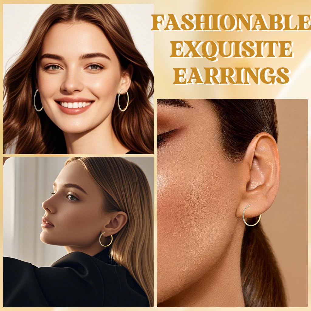 SANNIDHI Hoop Earrings Set for Women with Rhinestone Design 3 Pairs 2.5cm–4.4cm | Hypoallergenic Gold Jewelry