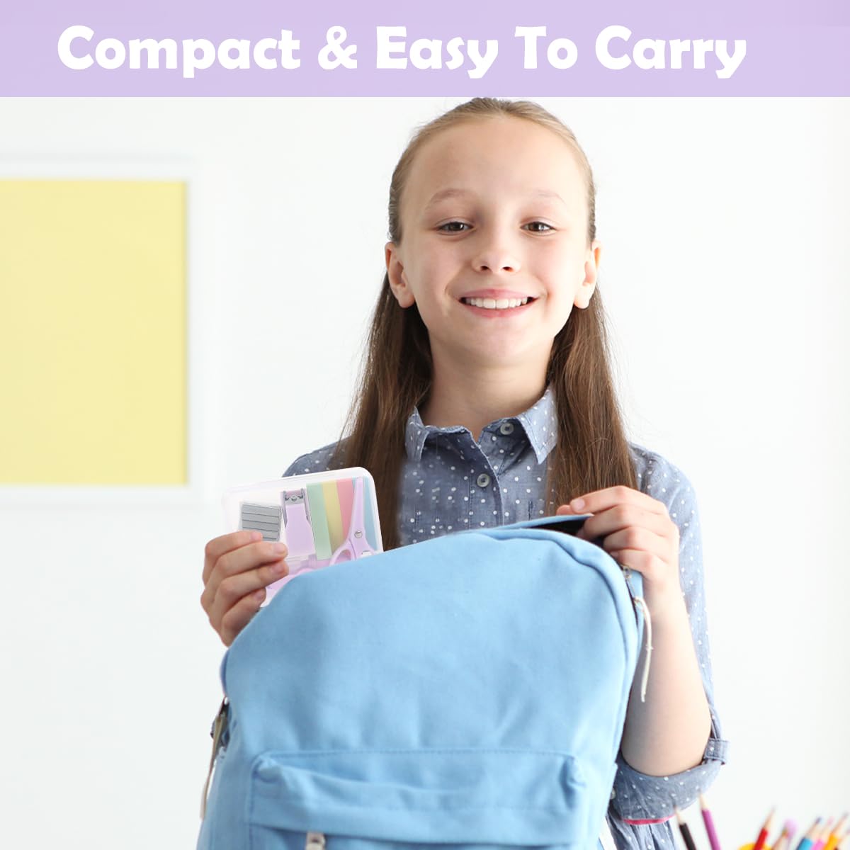 OFIFO Stationery Items Set for School and Office with Mini Stapler and 6pcs Supplies | Compact Portable Desk Kit