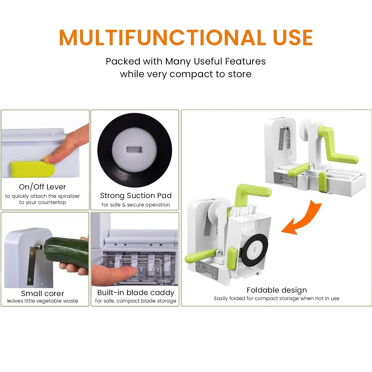 HASTHIP Vegetable Slicer for Kitchen with 5 Blades and Stable Suction Cup | Easy Storage