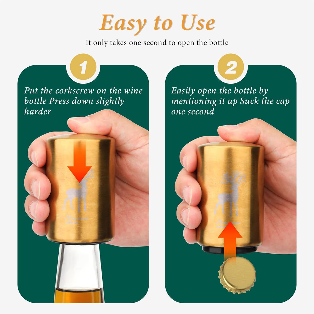 Supvox Automatic Bottle Opener for Beer and Soda featuring Push Down Mechanism and Gold Stainless Steel Design