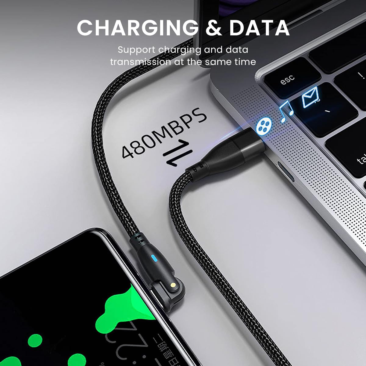 Verilux USB C Cable for Phone with 100W PD Fast Charging and 180° Rotatable Plug | 3.9ft Nylon Woven Type C Charger