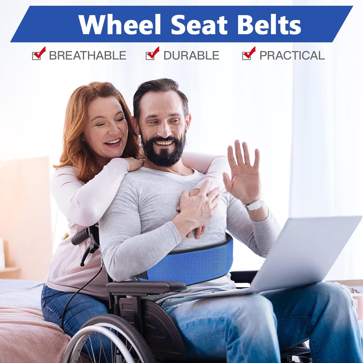 HANNEA Wheelchair Seat Belt for Elderly Safety with Quick Release Buckle and Padded Strap | Adjustable Mesh Nylon Harness for Manual and Electric Wheelchairs