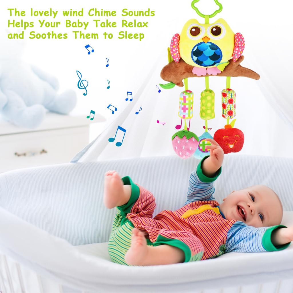 SNOWIE SOFT Baby Hanging Plush Owl Toy for Cribs and Strollers with Rattles | Soft Sensory Play
