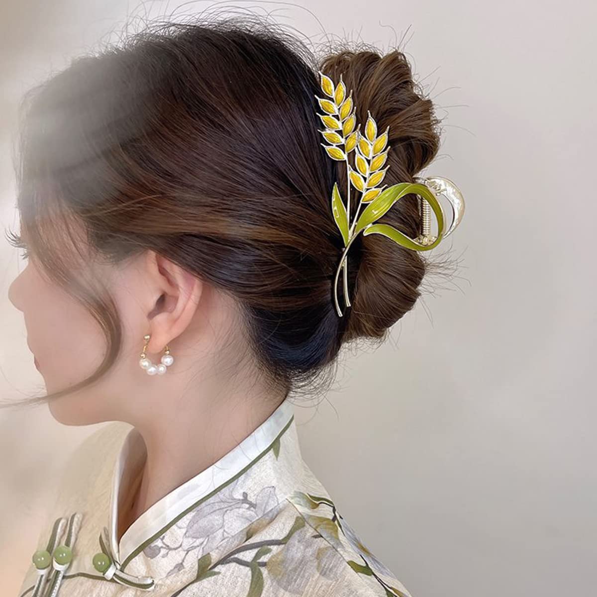 PALAY Hair Claw Clips for Women featuring Gold Wheat Metal Design 2PCS | Strong Hold Styling