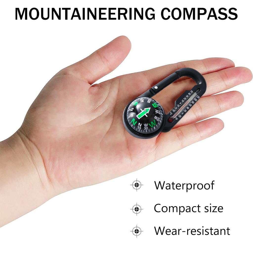 Proberos® 3 In 1 Multi Tool Carabiner Compass Thermometer Carabiner Quick Release Carabiner Tool Survival Gear Tool Impact Resistant Multifunctional Carabiner Tool for Hiking Camping Backpacking