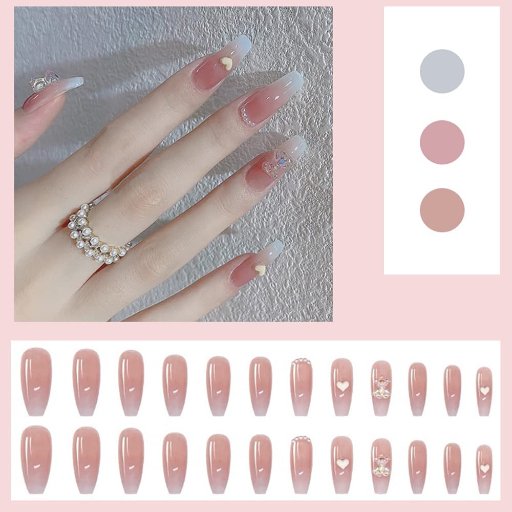 HASTHIP Press On Nails for DIY French Manicure with Double Sided Adhesive Tabs 24pcs Pink Gradient Set
