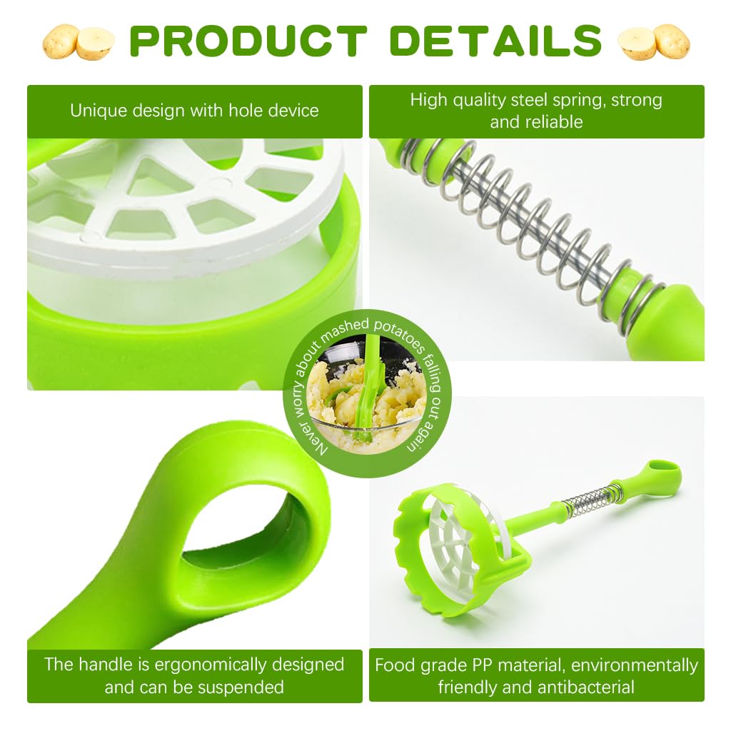 Supvox Potato Masher for Baby Food and Vegetables featuring Spring-Loaded Press | Ergonomic PP Handle and Stainless Tool