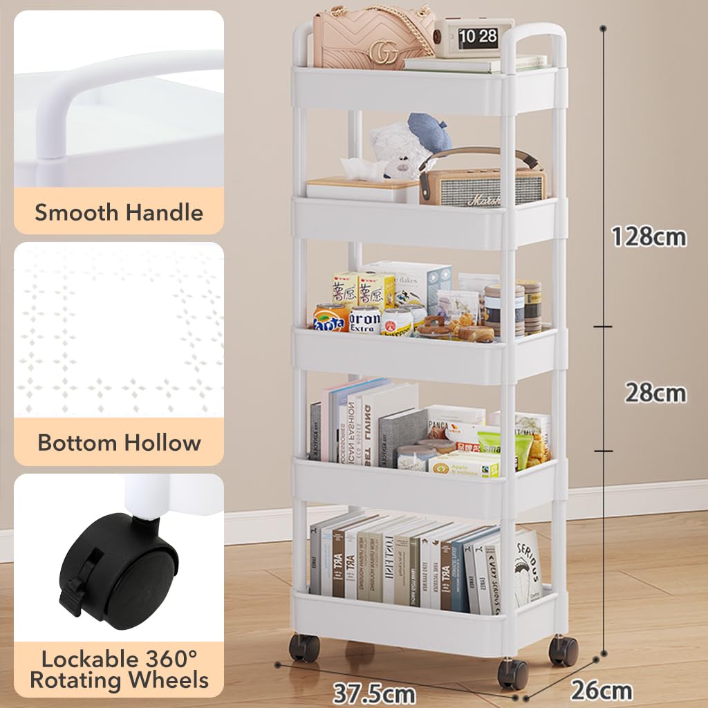 Supvox Home Organizer Cart for Kitchen and Bedroom with 5 Tiers 37.5x26x72cm and 360° Wheels