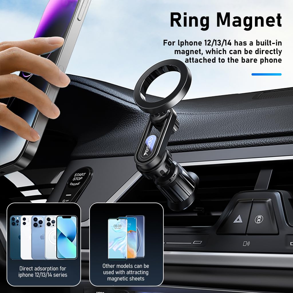 STHIRA® Magnet Mobile Holder for Car, Phone Holder Stand Air Vent Mounted Phone Holder Mag-Safe Ring Phone Holder 360° Rotatable Phone Holder Car Phone Holder for iPhone Universal Car Phone Holder