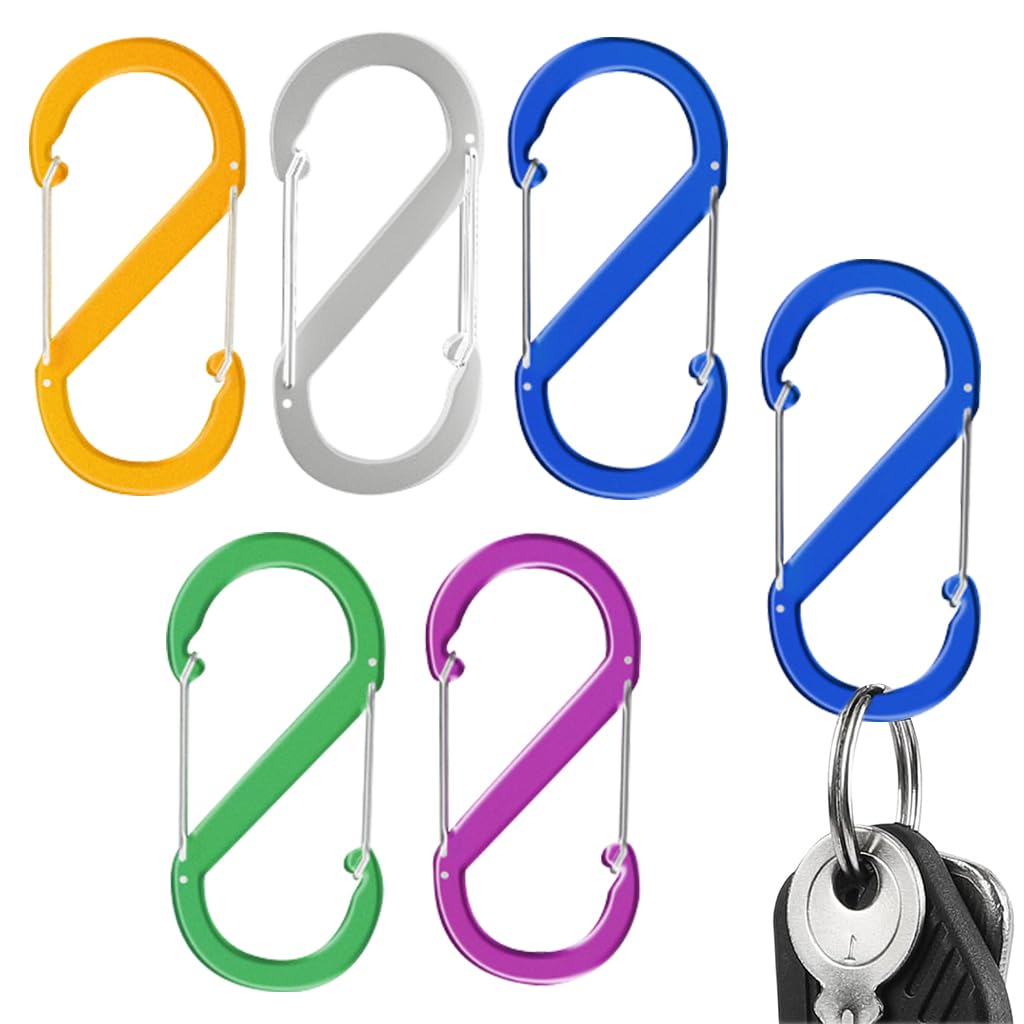 Proberos® 5Pcs Carabiners Dual Hook, Premium Aluminum D-Ring Locking Carabiners Lightweight & Durable, Hooks Keychain - Hook Keyring (Multi-color)