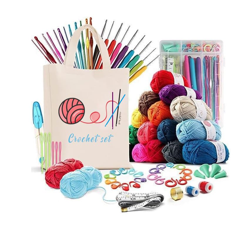 HASTHIP 72PCS Crochet Kit for Beginners Adults, Knitting Starter Kit for Colorful Craft, Crochet Hooks Set includes Canvas Tote Bag for DIY Crocheting Crochet Accessories and Supplies