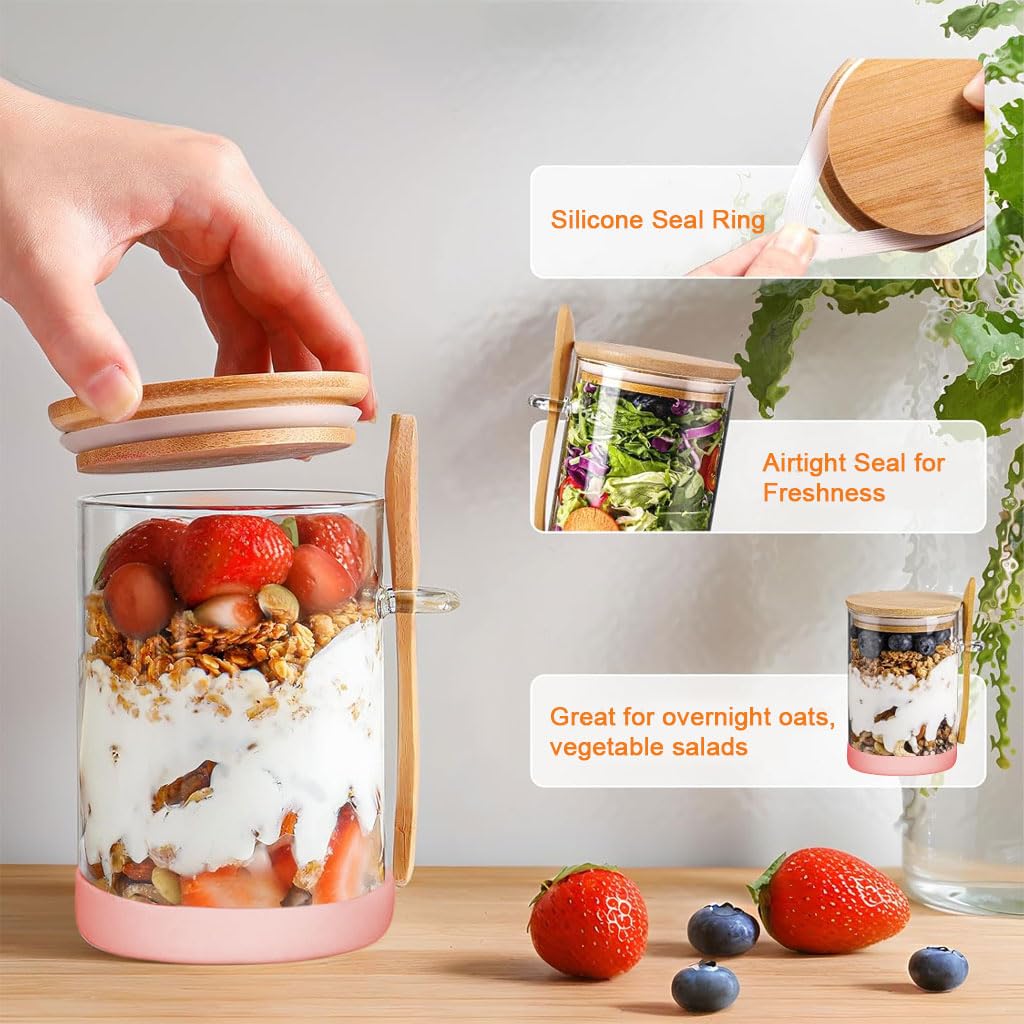 Zibuyu Glass Mason Jar for Kitchen Storage with Wooden Lid and Spoon Holder 450ml | Borosilicate Container