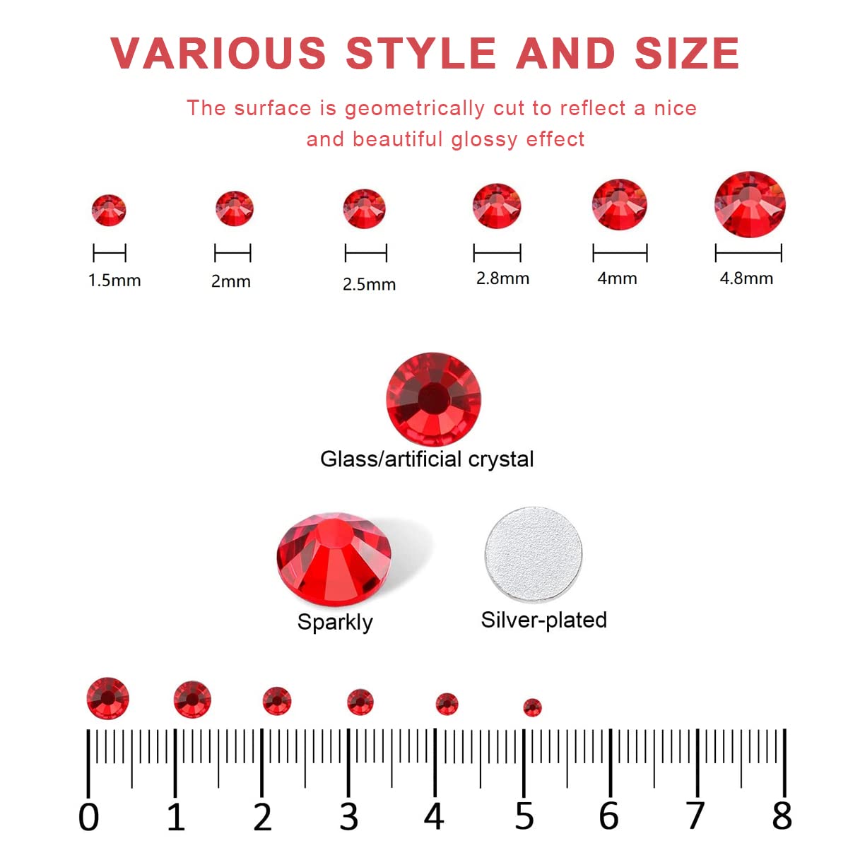 MAYCREATE Rhinestones Nail Art Kit for Manicure with 12 Grid Box featuring Tweezers & Picking Pen | Red Flatback 3D Gems 6 Sizes