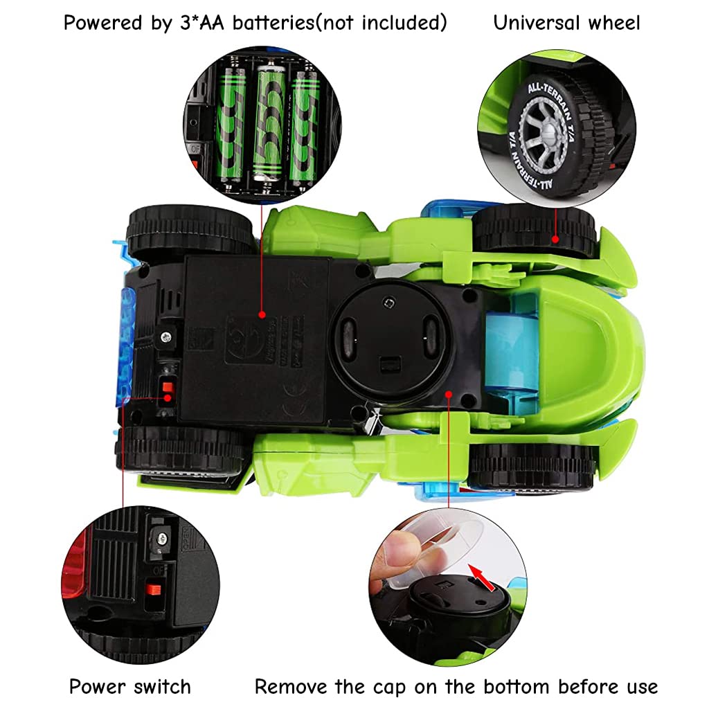 Qpets Dinosaur Car Toy with Sound and Light for Kids featuring Auto Transform | Green