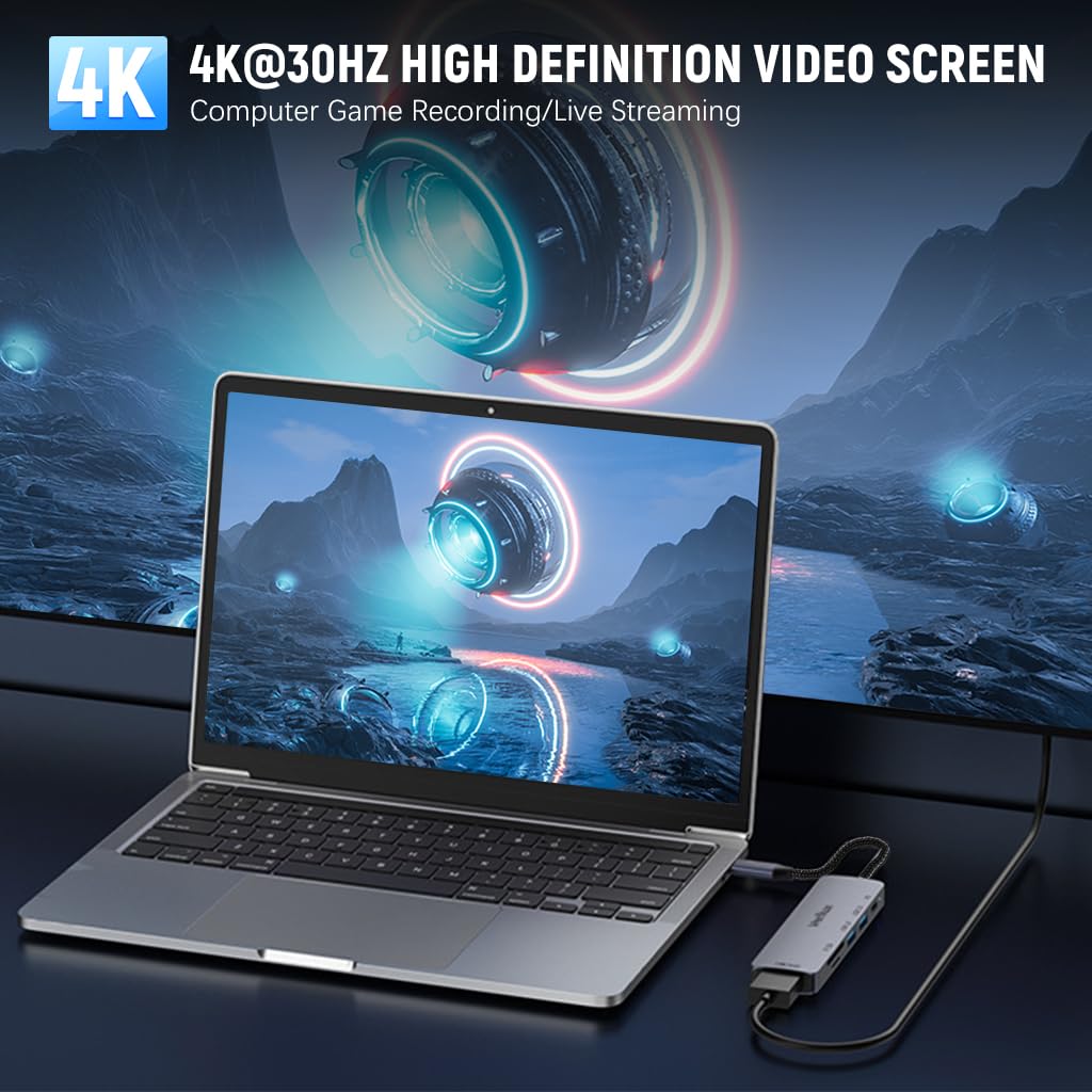 Verilux USB C Hub Adapter with 4K HDMI 30Hz and 100W PD Fast Charging | Dual USB 3.0 Ports