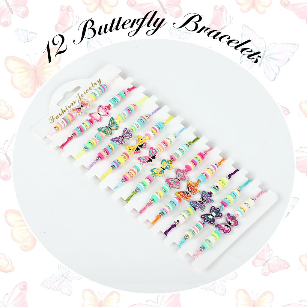 SANNIDHI Bracelets Set for Girls featuring Adjustable Braided Rope and Colorful Butterfly Charms | 12Pcs Friendship Jewelry Gift