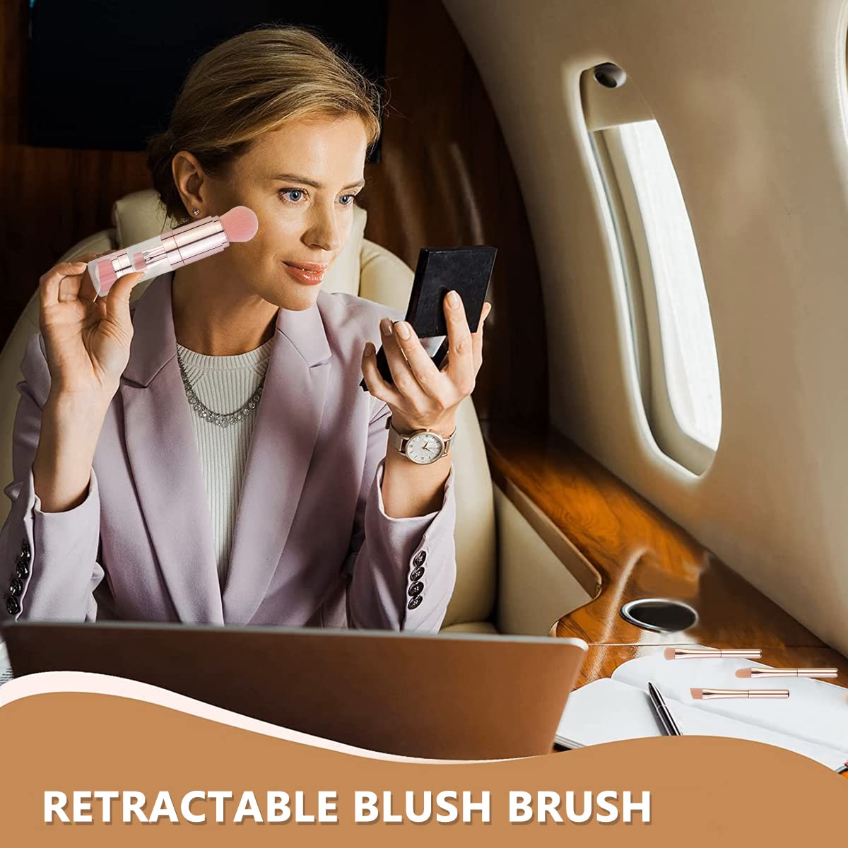 MAYCREATE 5 in 1 Makeup Brush Set for Travel with Dual Head Design and 13.4×2.7cm Case