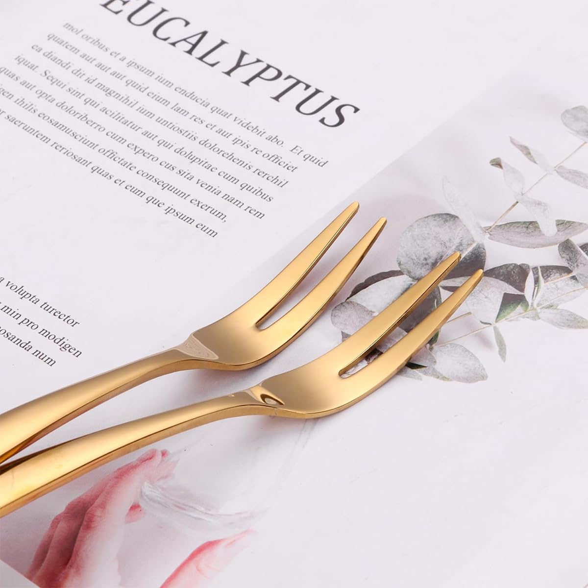 Supvox Fruit Fork Set for Parties and Weddings with Dual Prong Design 12Pcs 5.1 in Stainless Steel in Golden and Silver