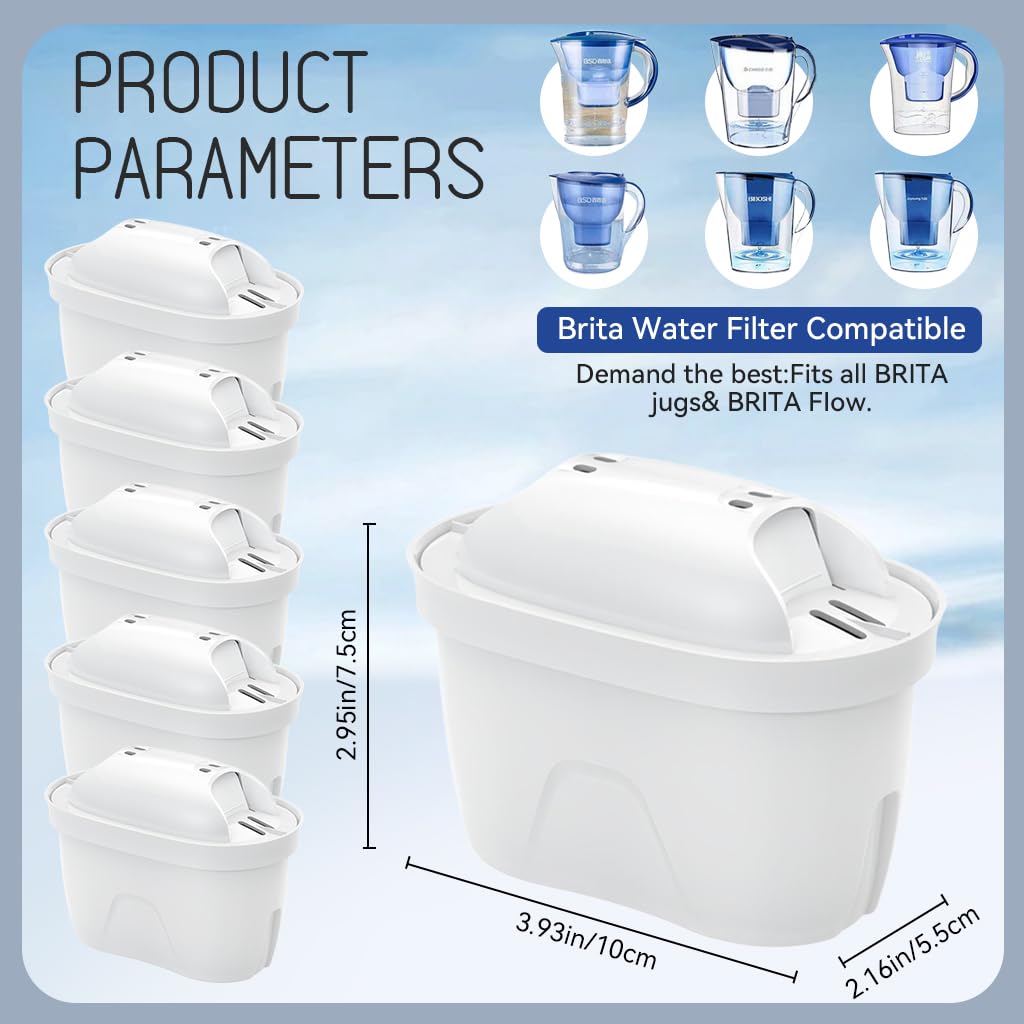 HASTHIP Compatible Brita Water Filter Pitchers for Cleaner Taste with 6 Pack 65 Gallon Filters