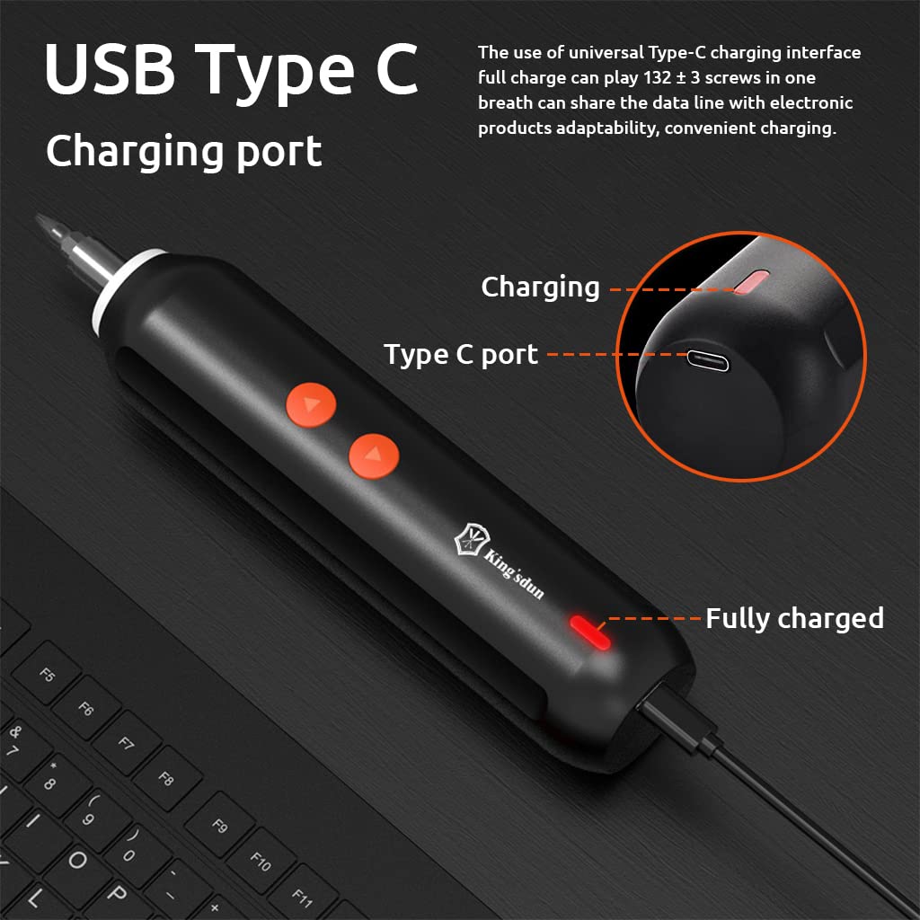 Serplex Electric Screwdriver Kit for DIY and Repairing with 20 Bits and 2.5Nm Torque | USB Rechargeable 3.7V Cordless Tool Set