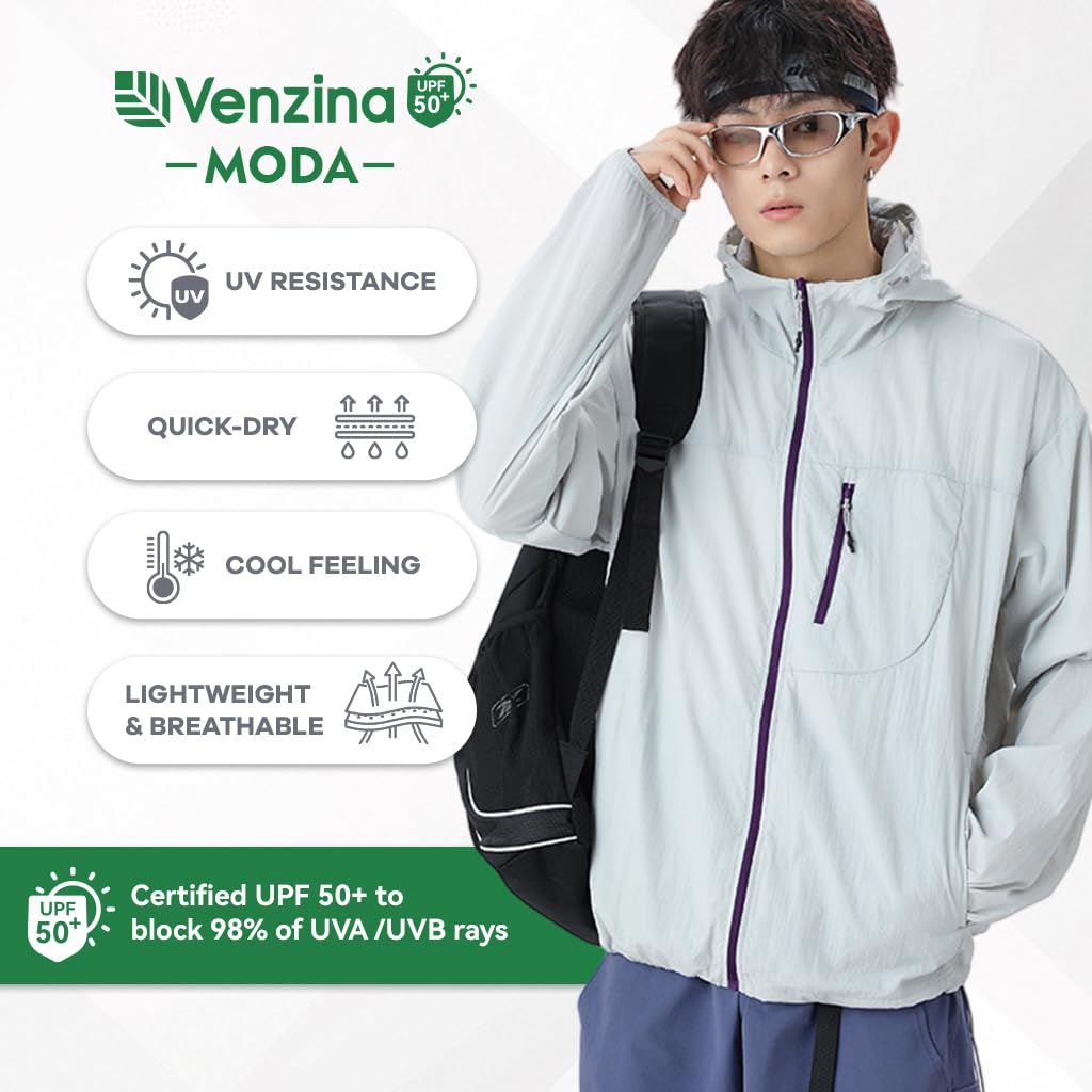 Venzina Men's Lightweight Athletic Jacket for Outdoor with UPF 50+ and Back Air Vent | Smoke Gray