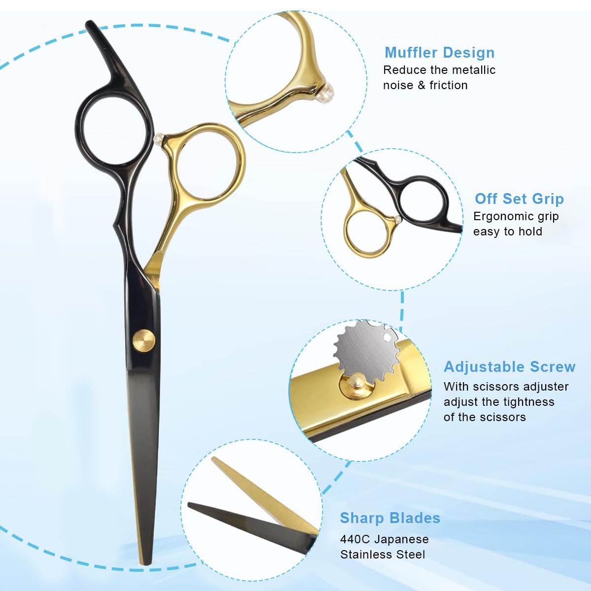 MAYCREATE Hair Cutting Scissors Kit for Home and Salon with 3 pcs Set | Stainless Steel