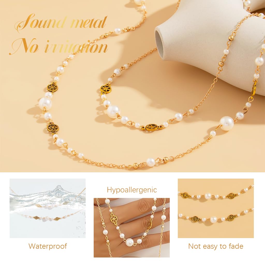 SANNIDHI Necklace for Women featuring Layered Long Pearl Chain in Gold Tone | Elegant Jewelry Gift