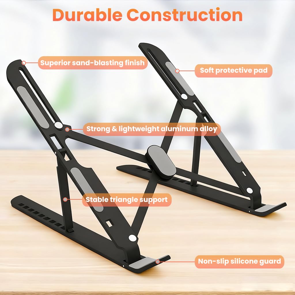 ZORBES Laptop Riser Stand with 10 Height Levels featuring Adjustable Ergonomic Design | Aluminum Alloy Foldable Support for Desk and Office