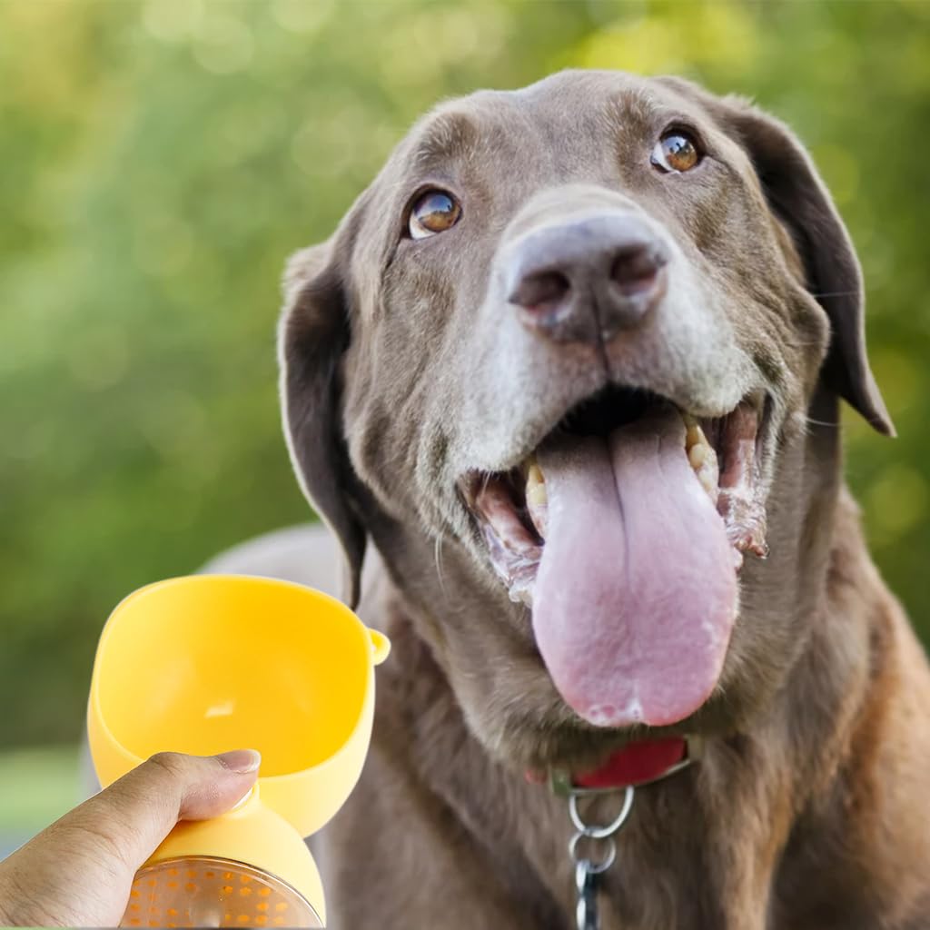 Qpets® Dog Water Bottle, Leaking Proof Pet Water Bottle for Dogs Water Dispenser, Large Capacity Portable Dog Water Bottles Drinking Feeder for Travel & Walking - Yellow, 380ml