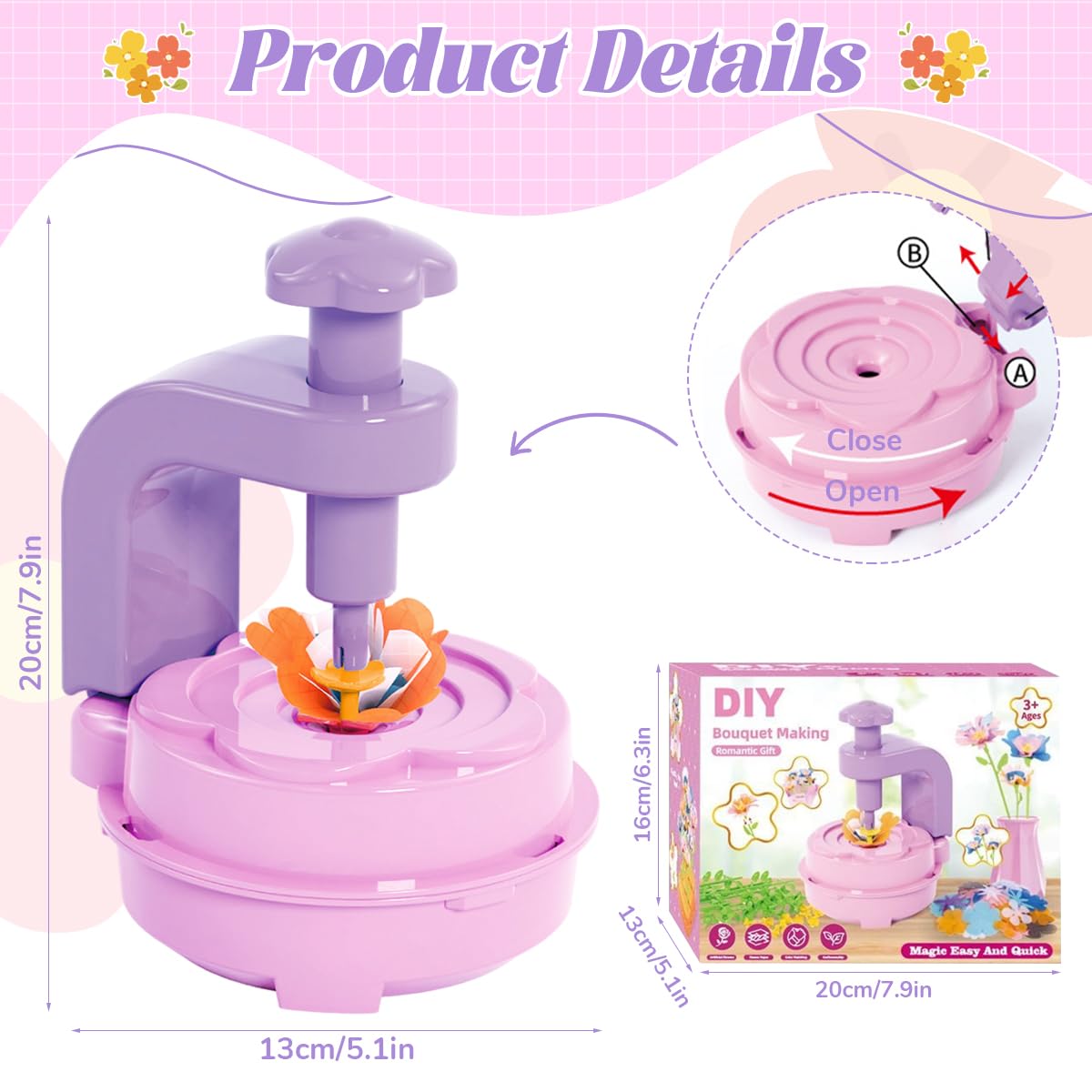 PATPAT Flower Making Kit for Kids with Manual Embossing Machine and Storage Box | Creative DIY Craft Set for Ages 4-8