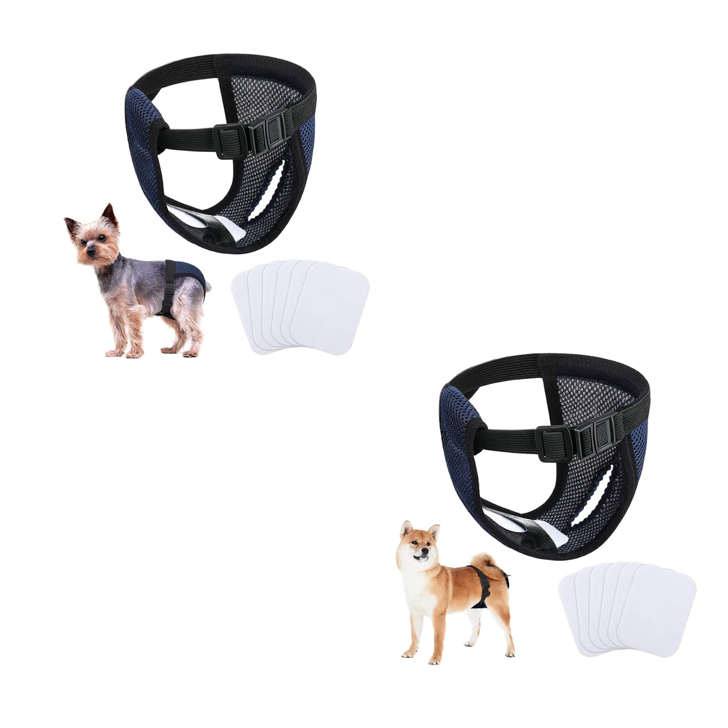 Qpets Female Dog Diapers for Puppy Training with 9 Absorbent Pads and Elastic Waist | Washable Mesh Fabric